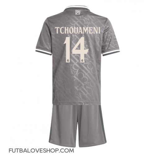 Dres Real Madrid Aurelien Tchouameni #14 Tretina pre deti 2024-25 Krátky Rukáv (+ trenírky)